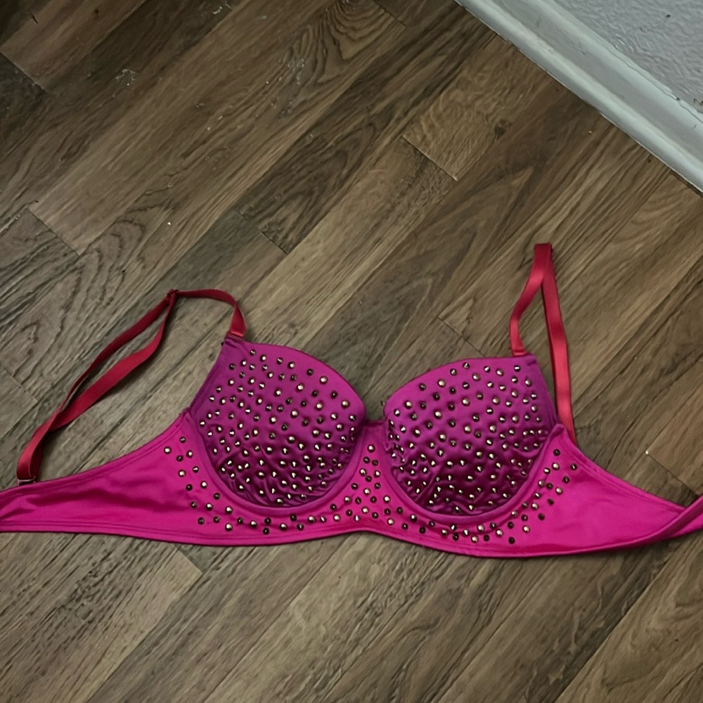 Gold stud, pink custom bra 34C